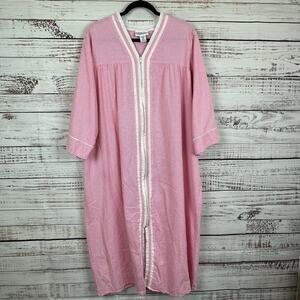 Women's Country Store Pink & White Gingham Full Zip Granny House Coat Robe 1X